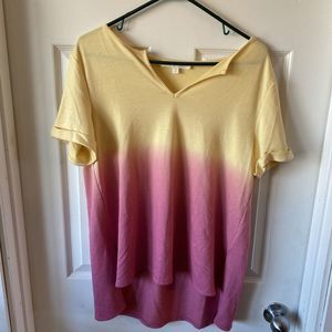 Adyson Parker Blouse Women’s Size Medium V Neck Short Sleeve Yellow Pink